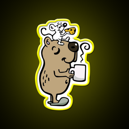 Capybara With Coffee Cafe Led Neon Sign Espresso Bar Art Rgb Color