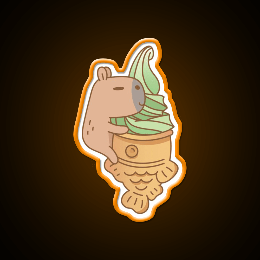 Capybara With Matcha Taiyaki Ice Cream Snack Food Led Neon Sign Rgb Color - Shineneon