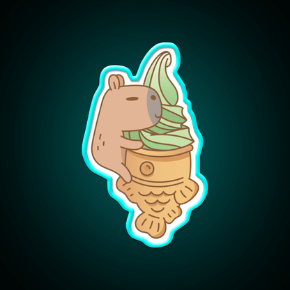 Capybara With Matcha Taiyaki Ice Cream Snack Food Led Neon Sign Rgb Color - Shineneon