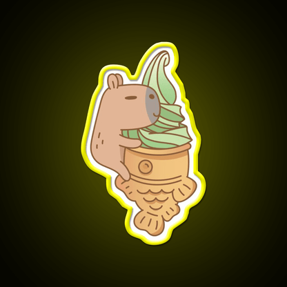 Capybara With Matcha Taiyaki Ice Cream Snack Food Led Neon Sign Rgb Color - Shineneon