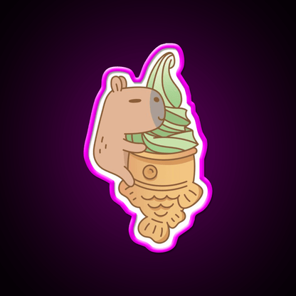 Capybara With Matcha Taiyaki Ice Cream Snack Food Led Neon Sign Rgb Color - Shineneon