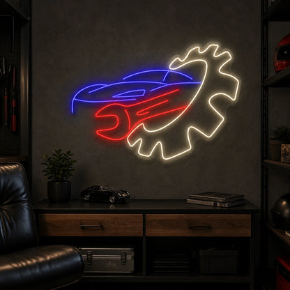 Car Gear Wrench Vintage LED Neon Sign real lifestyle scene
