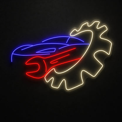 Car Gear Wrench Vintage LED Neon Sign main product image