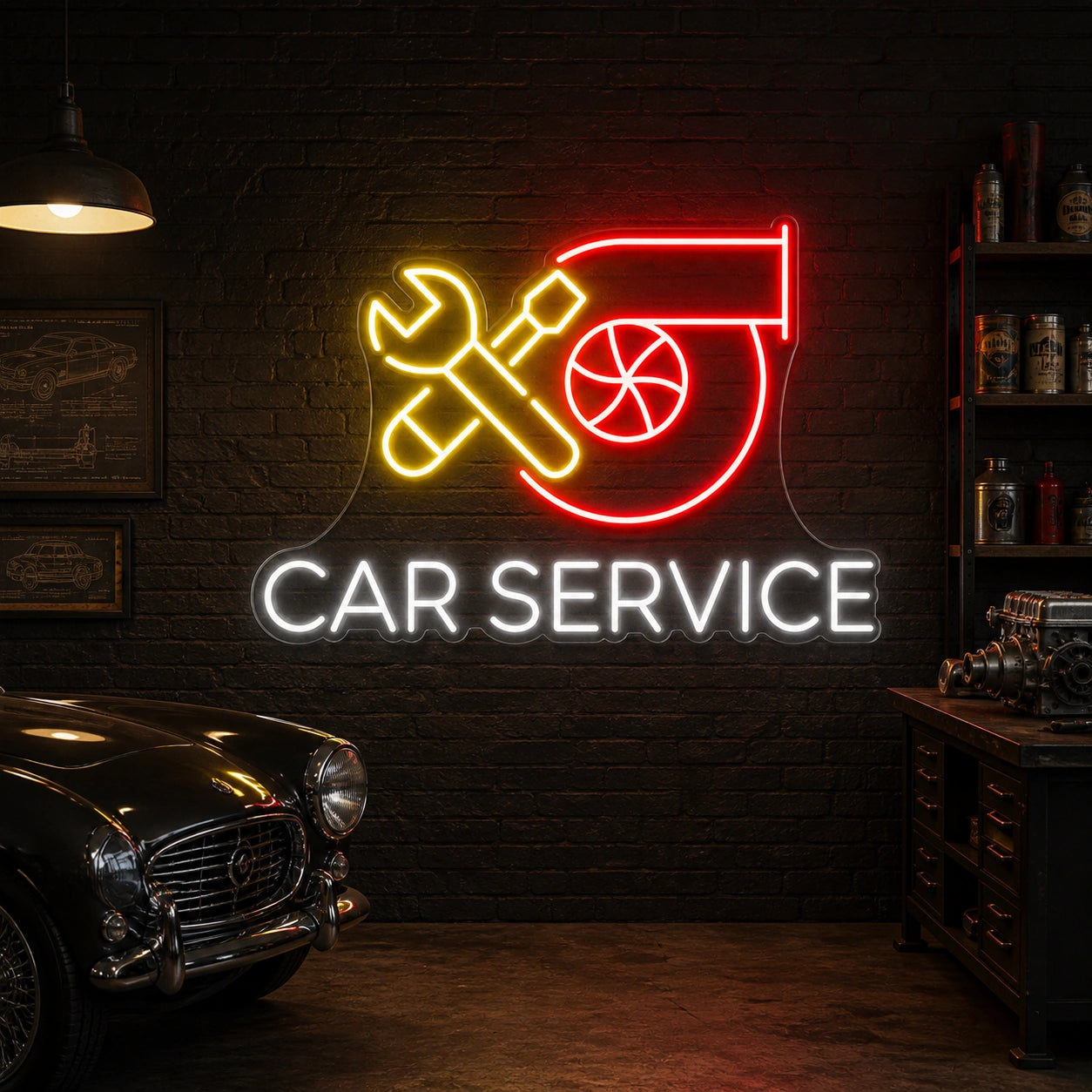 Car Service Chairs Table Vintage LED Neon Sign high-converting product image