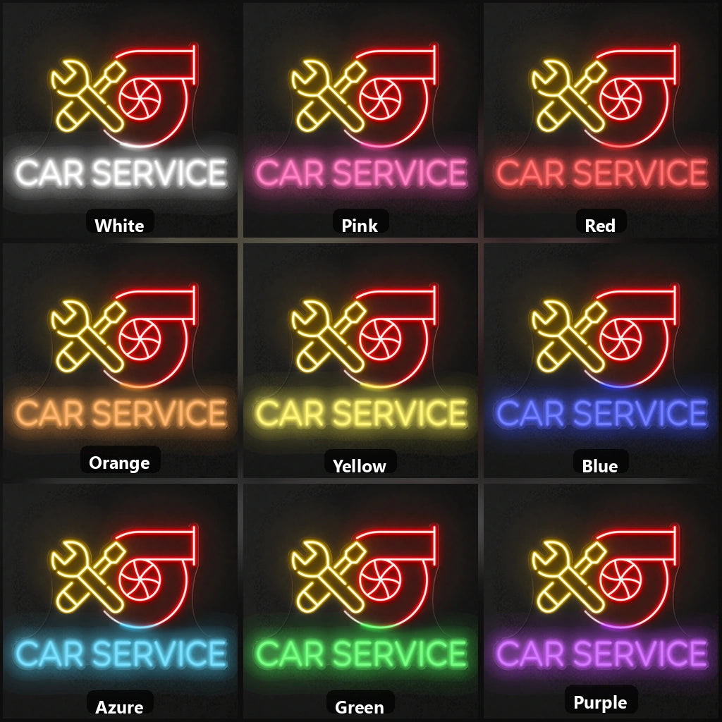 Car Service Chairs Table Vintage LED Neon Sign color grid