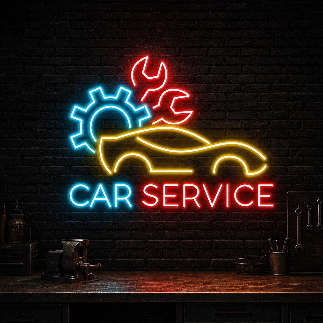 Car Service Gear Dark Wall Vintage LED Neon Sign high-converting product image