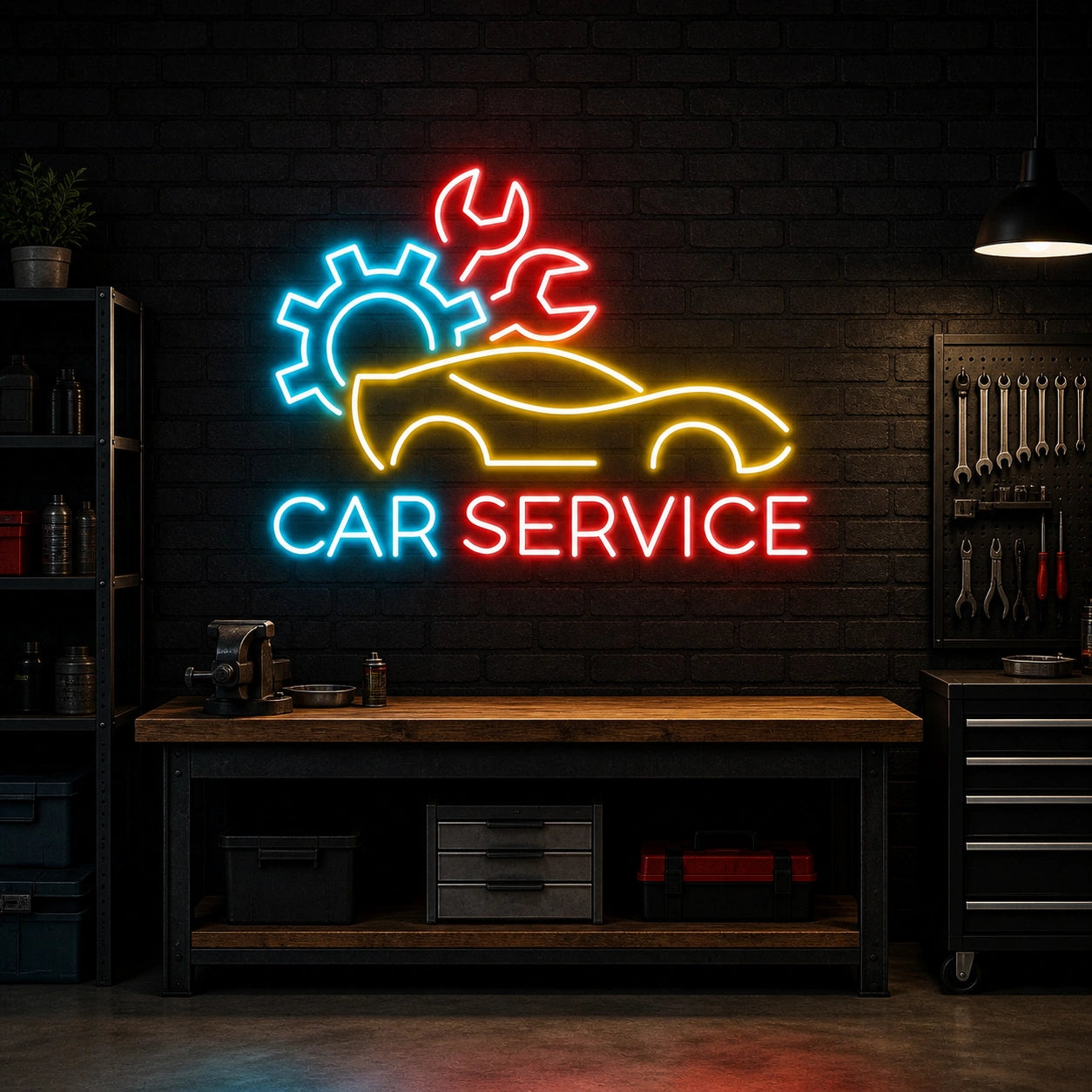 Car Service Gear Dark Wall Vintage LED Neon Sign size image