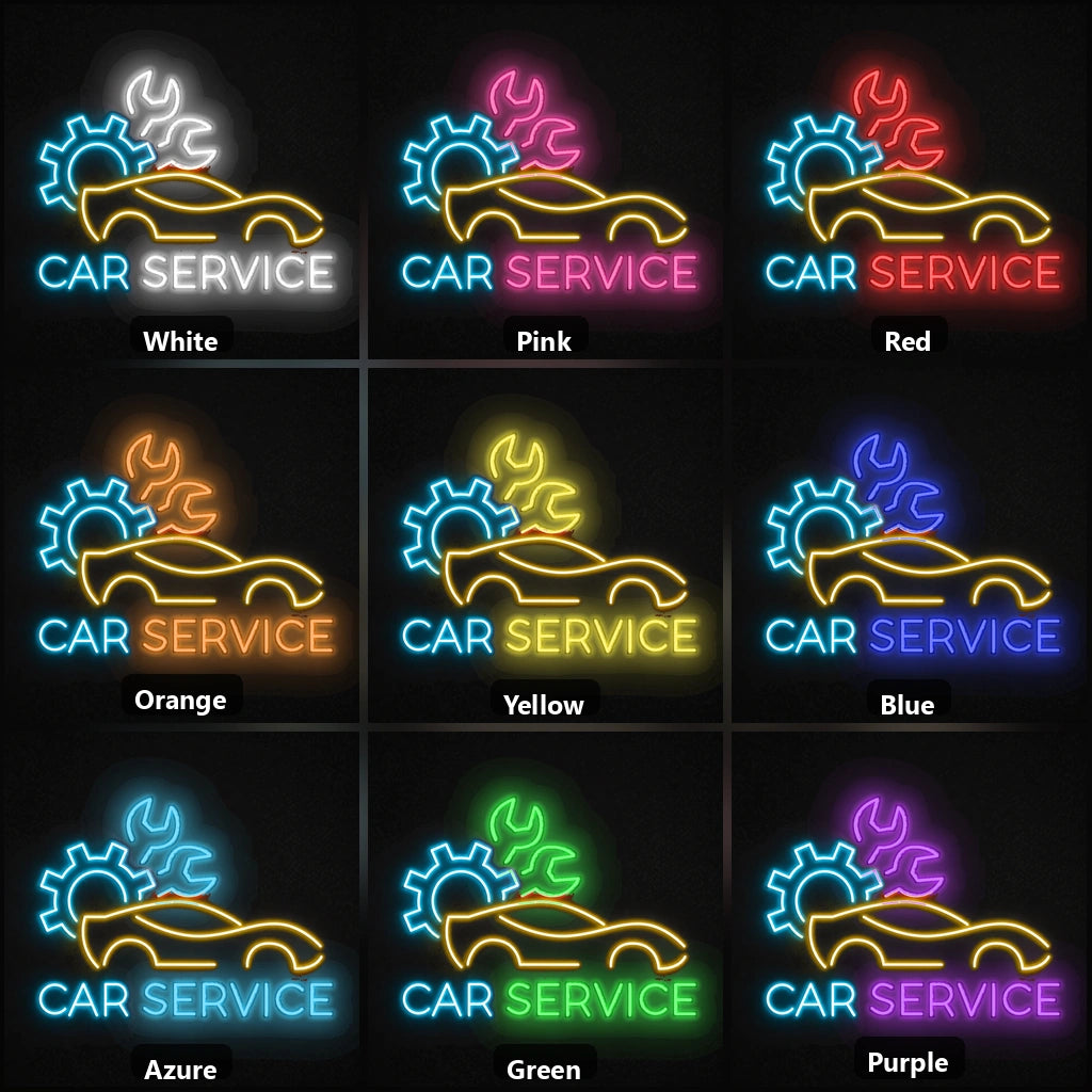 Car Service Gear Dark Wall Vintage LED Neon Sign color grid