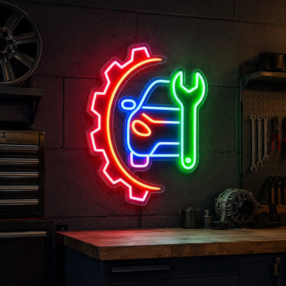 Car Service Gear Wrench LED Neon Sign real lifestyle scene