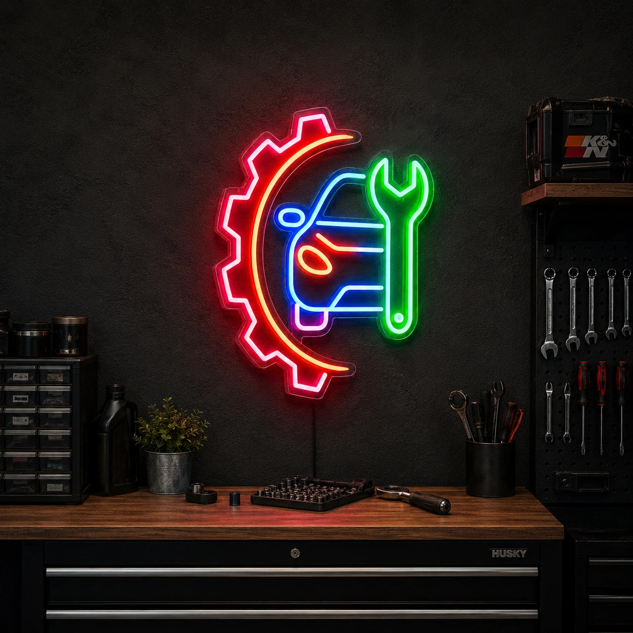 Car Service Gear Wrench LED Neon Sign size image