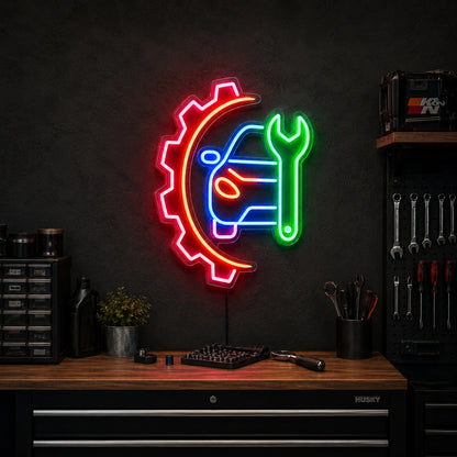 Car Service Gear Wrench LED Neon Sign size image