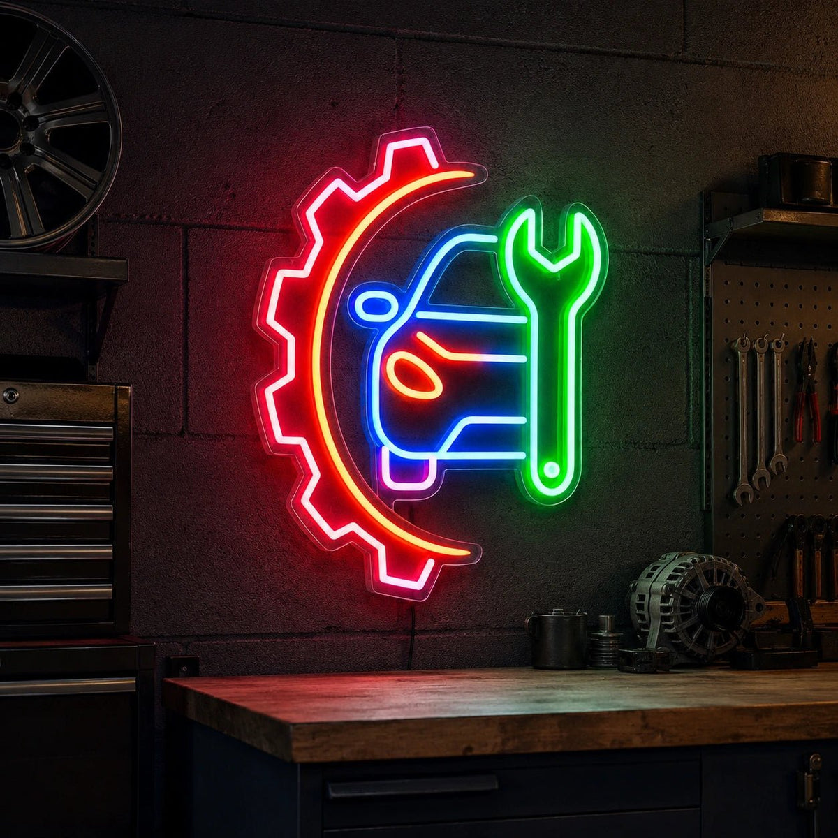 Car Service Gear Wrench LED Neon Sign - Shineneon