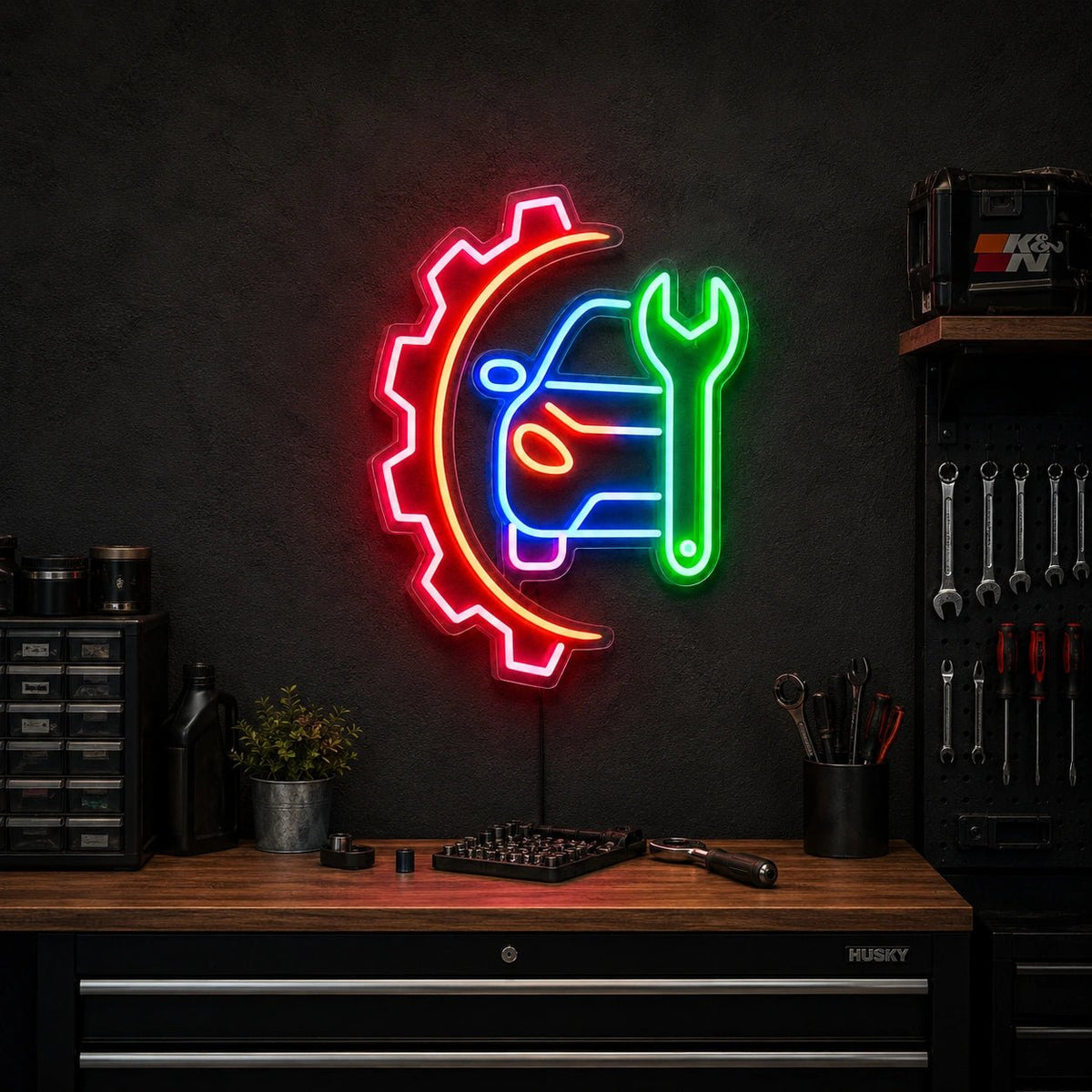 Car Service Gear Wrench LED Neon Sign - Shineneon