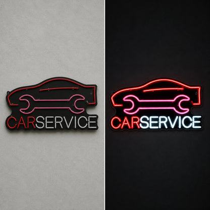 Car Service Wrench Garage Neon Sign Vintage LED Neon Sign day and night comparison