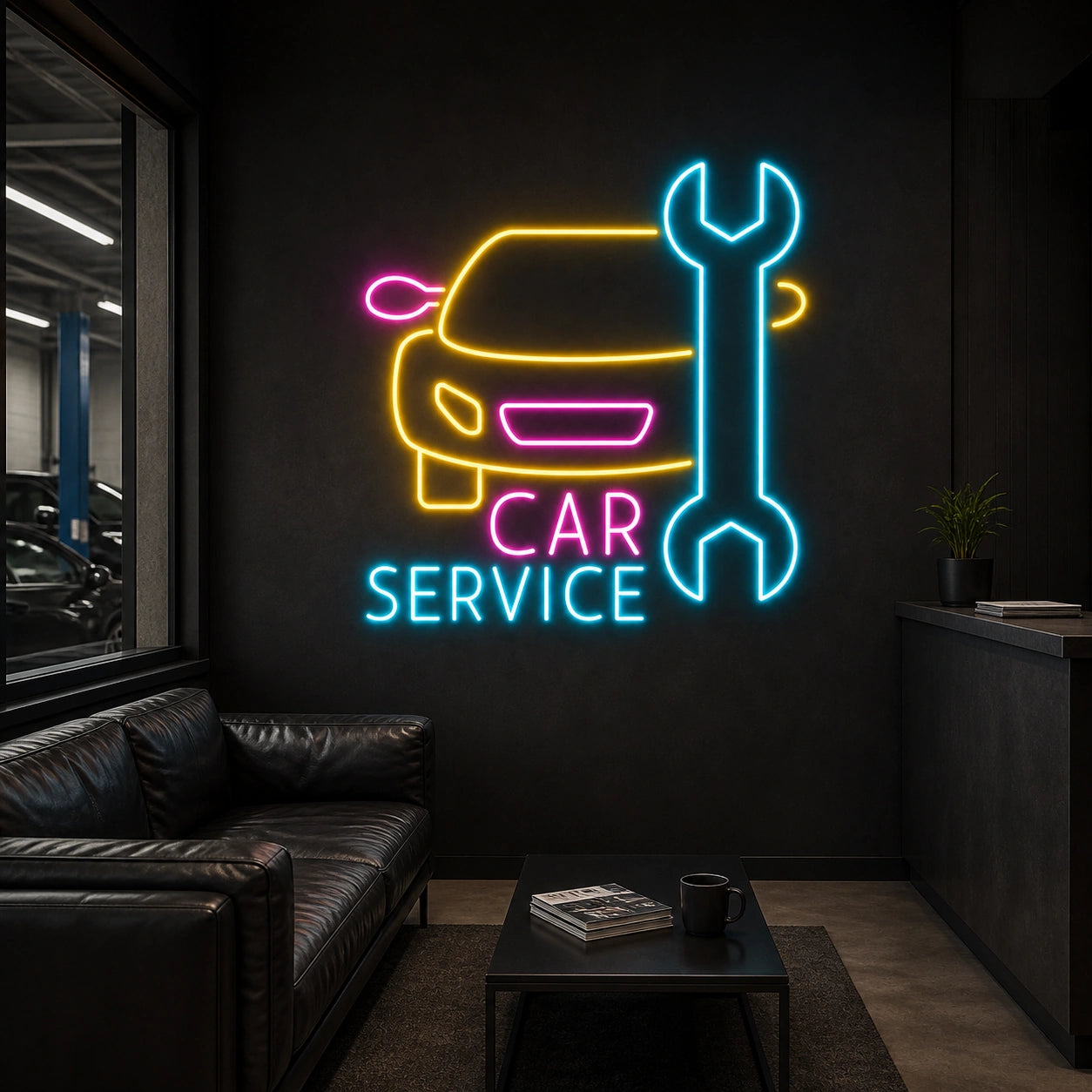 Car Service Wrench Vintage LED Neon Sign real lifestyle scene