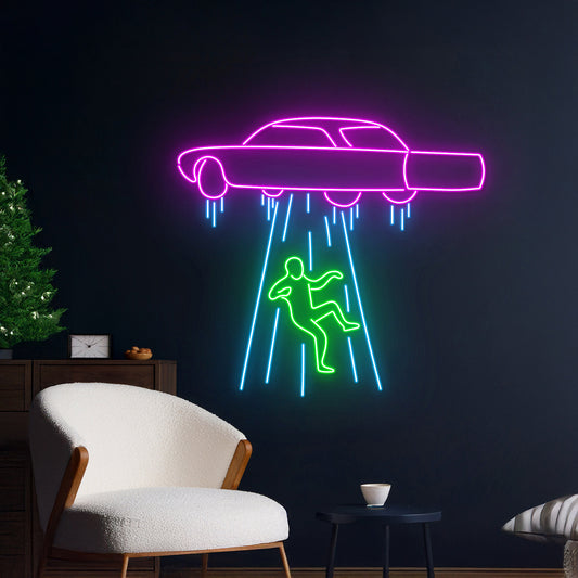 Car Ufo Abduction Human Led Sign