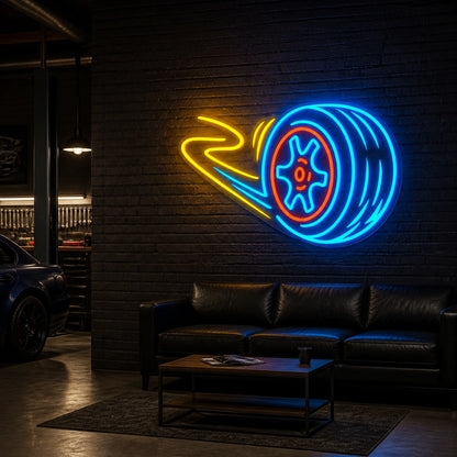 Car Wheel Vintage LED Neon Sign real lifestyle scene