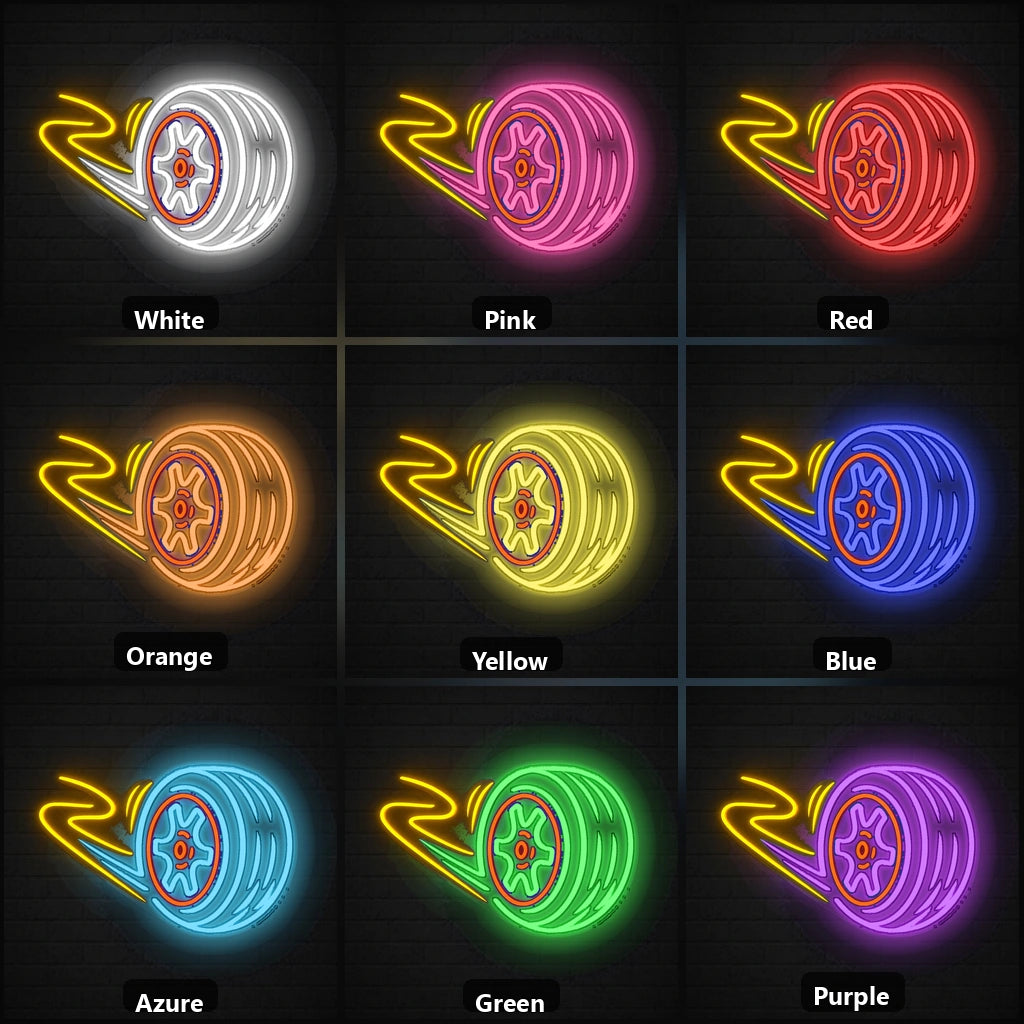 Car Wheel Vintage LED Neon Sign color grid