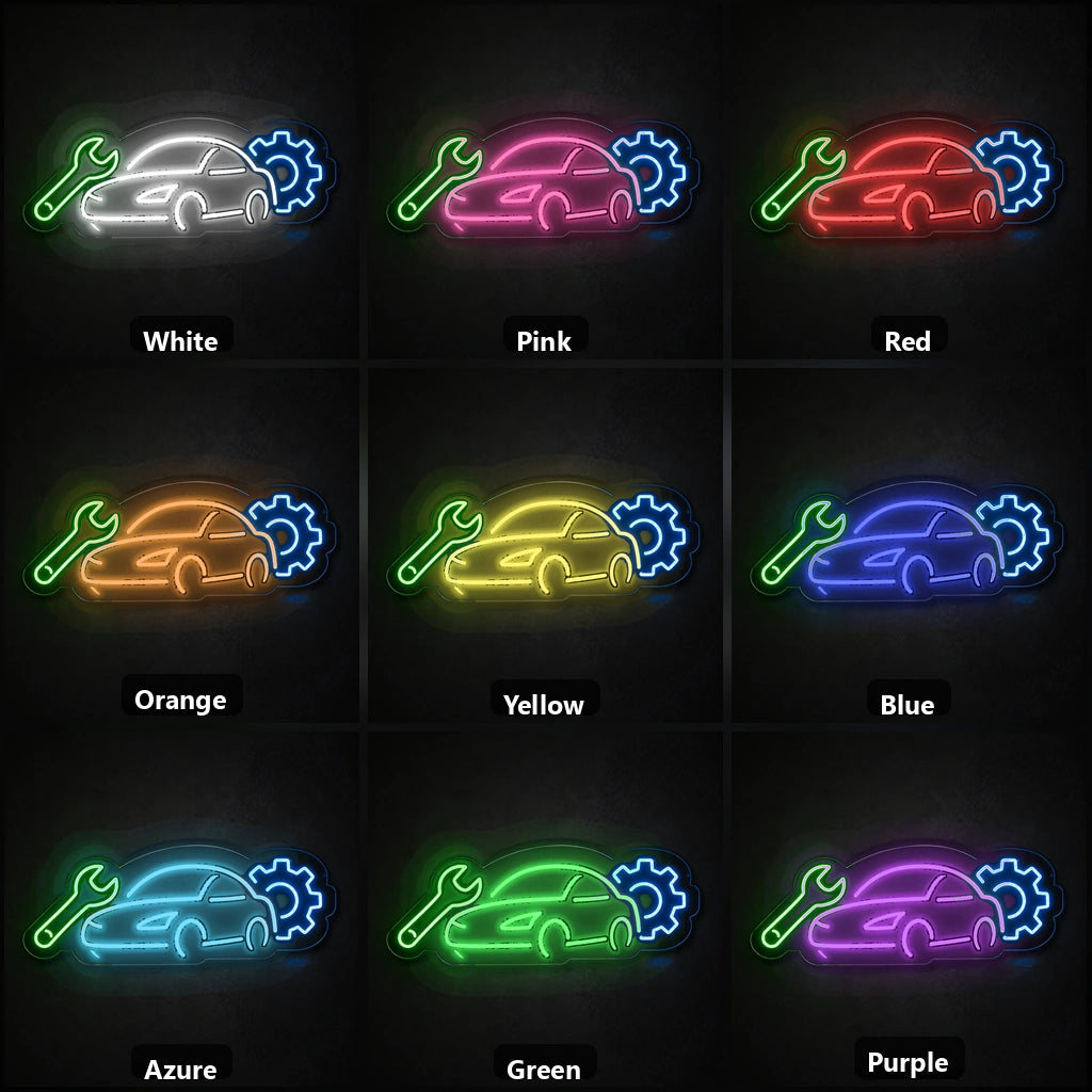 Car Wrench Gear Vintage LED Neon Sign color grid