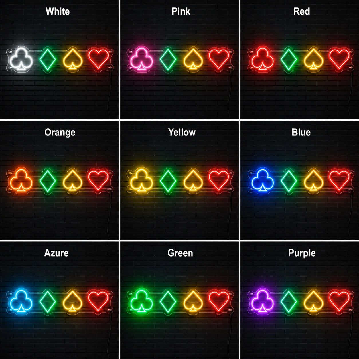 Card Suit Symbols Neon Sign LED Neon Sign color grid
