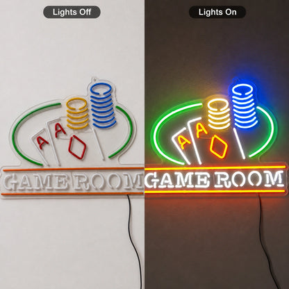 Cards And Chips Game Room Neon Sign LED Neon Sign day and night comparison