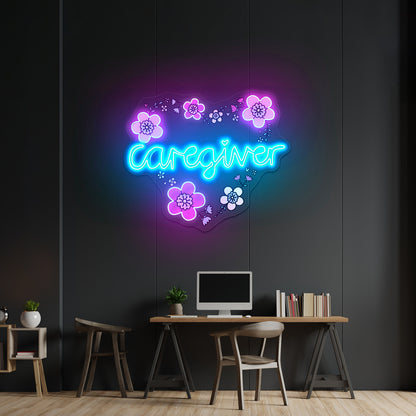 Caregiver Neon Signs Heart Floral