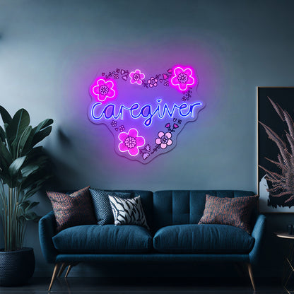 Caregiver Neon Signs Heart Floral