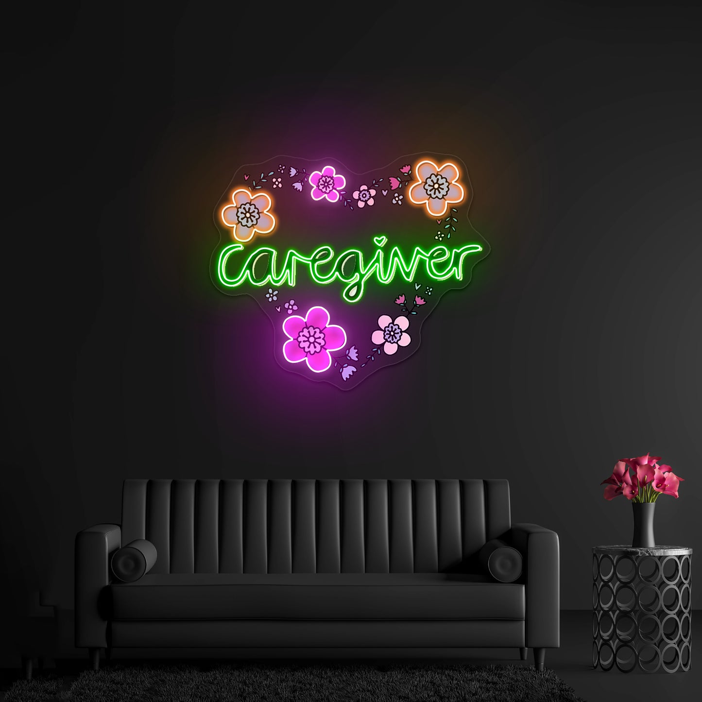 Caregiver Neon Signs Heart Floral