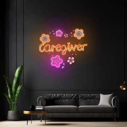 Caregiver Neon Signs Heart Floral