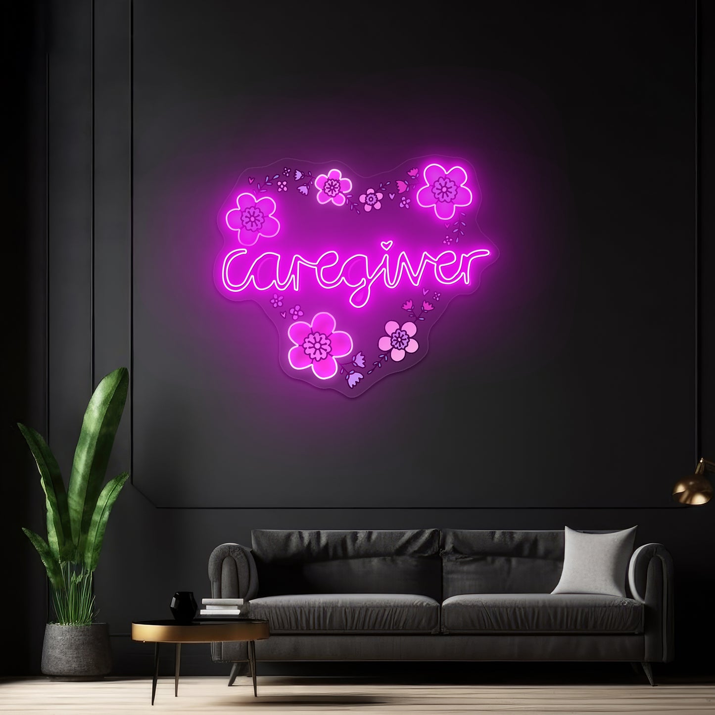 Caregiver Neon Signs Heart Floral