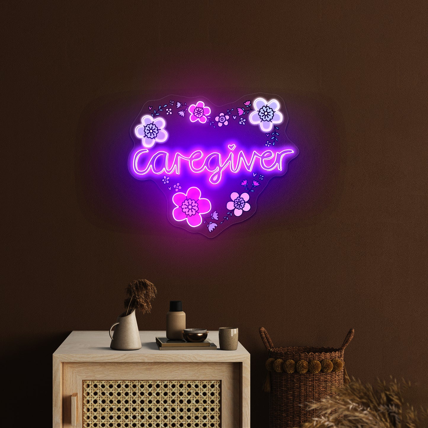 Caregiver Neon Signs Heart Floral