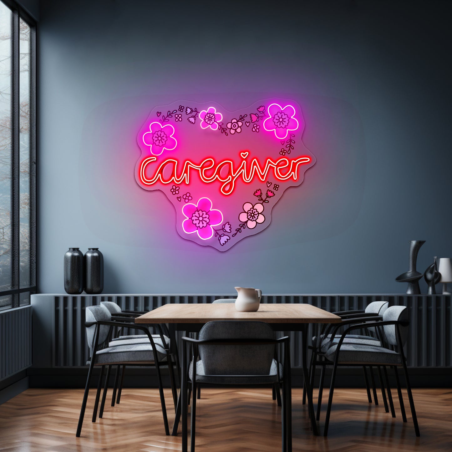 Caregiver Neon Signs Heart Floral