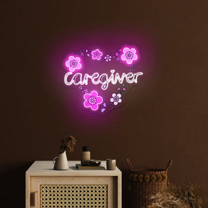 Caregiver Neon Signs Heart Floral