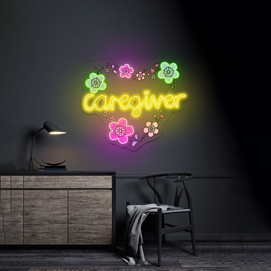 Caregiver Neon Signs Heart Floral