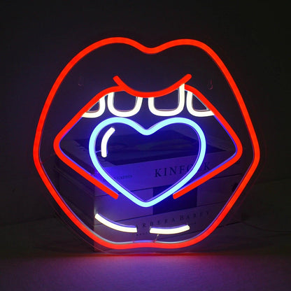 Caring Lips Red-Blue Heart Led Neon Sign Bedroom Bar Creative Decor | Shineneon