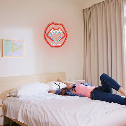 Caring Lips Red-Blue Heart Led Neon Sign Bedroom Bar Creative Decor | Shineneon