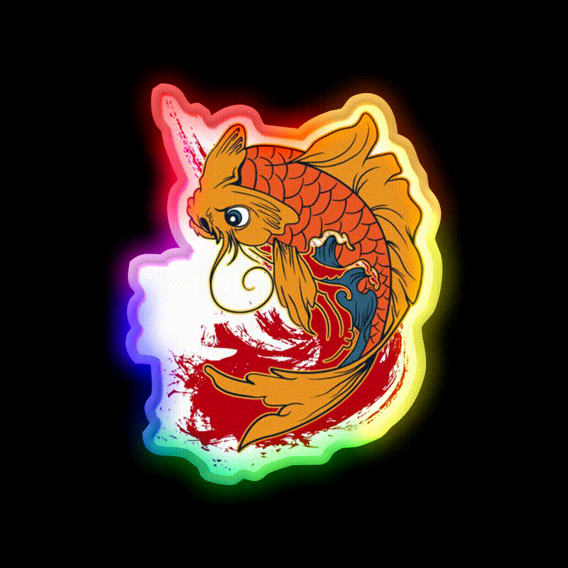 Carp Fish Luck Kanji Writing Led Neon Sign Chinese Food Rgb Color