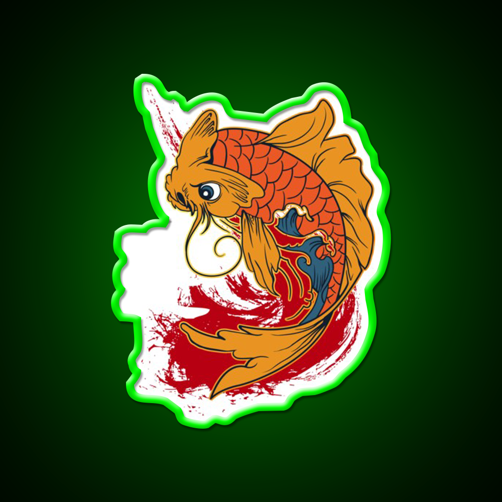 Carp Fish Luck Kanji Writing Led Neon Sign Chinese Food Rgb Color