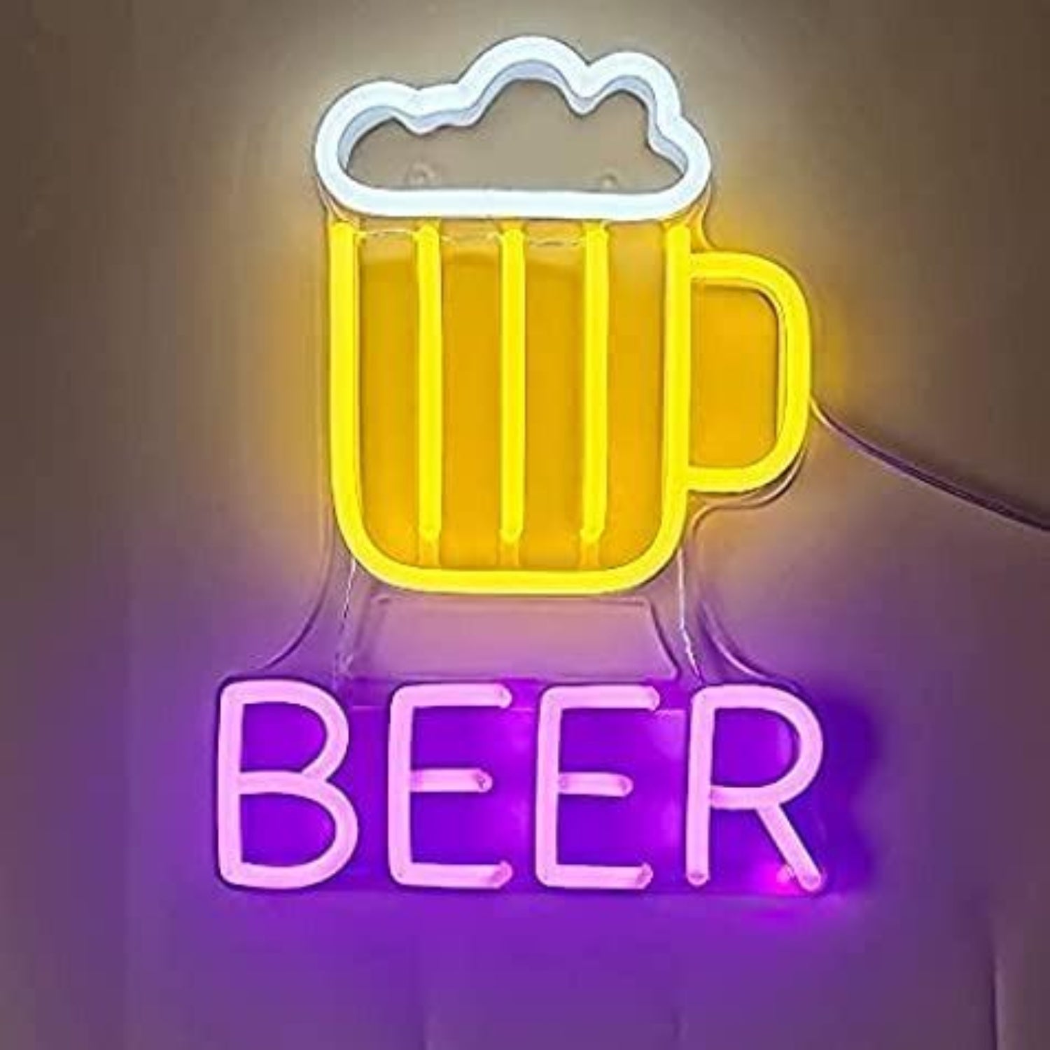 Cartoon Beer Mug With White Foam And Purple Beer Led Neon Sign For Bar Decor | Shineneon