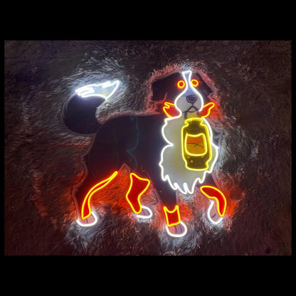 Cartoon Bernese Dog Red-Yellow-White Led Neon Sign Indoor Pet Decor | Shineneon