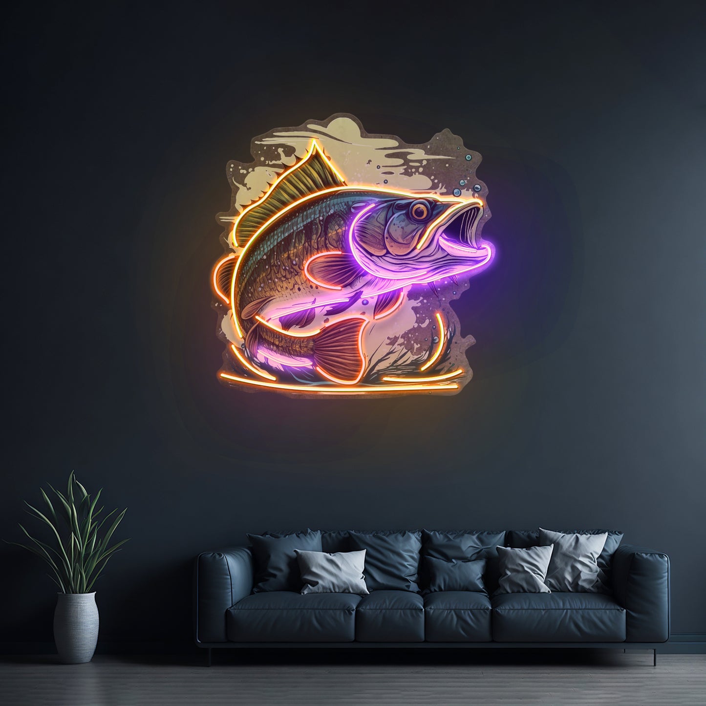 Cartoon Big Sea Bass Led Neon Sign Light Custom Led Signs