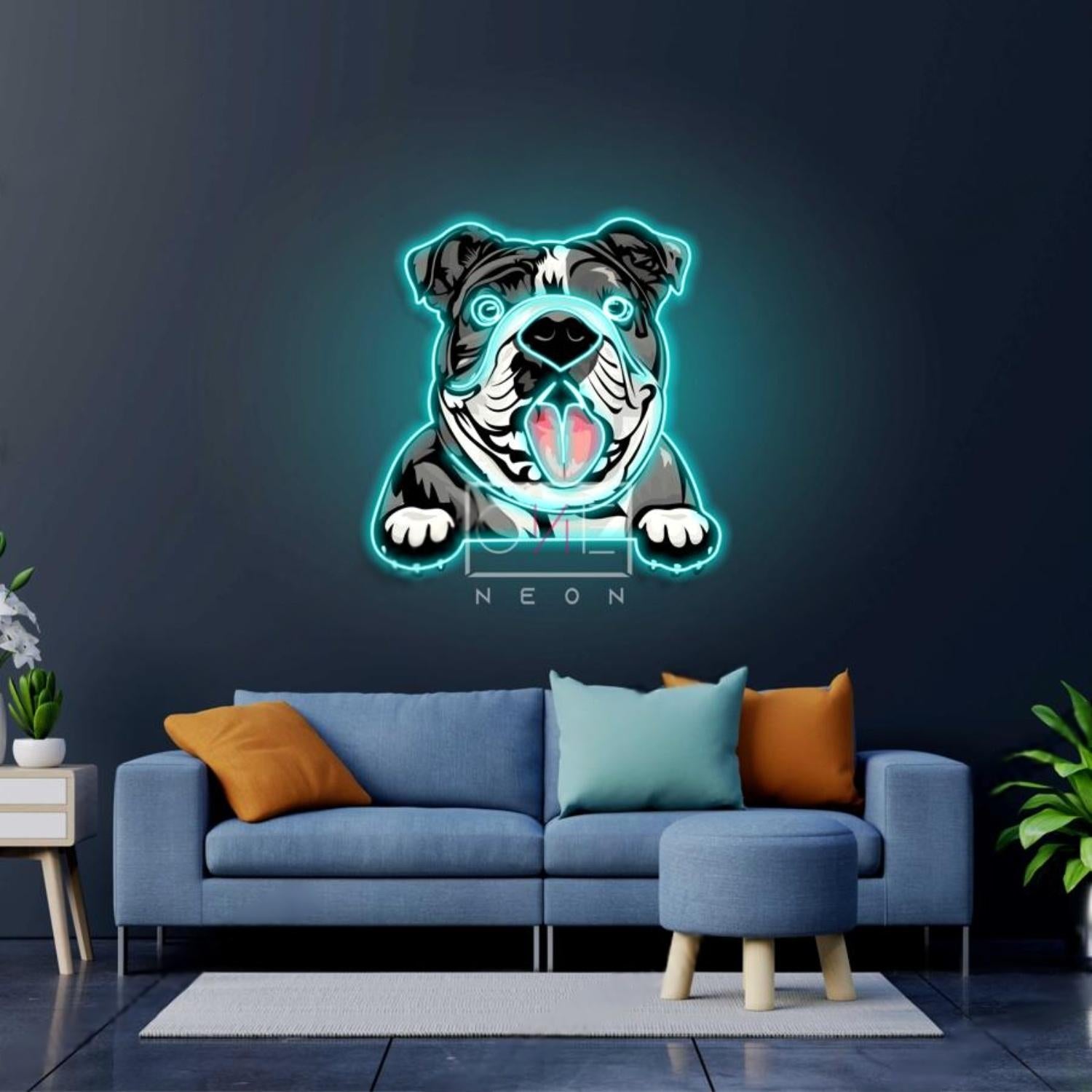Cartoon Bulldog Teal Pink Led Neon Sign For Home Pet Shop Decor | Shineneon