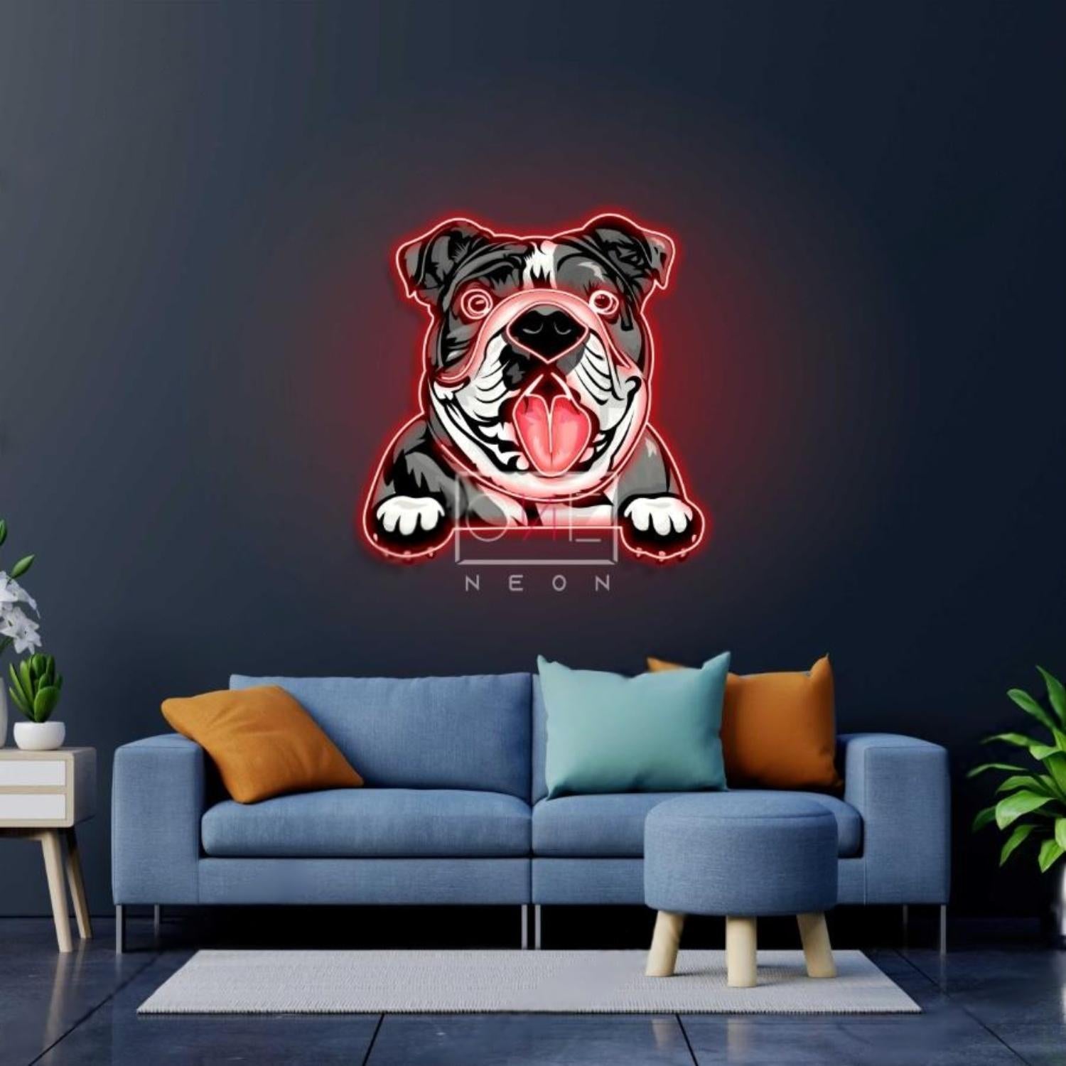 Cartoon Bulldog Teal Pink Led Neon Sign For Home Pet Shop Decor | Shineneon
