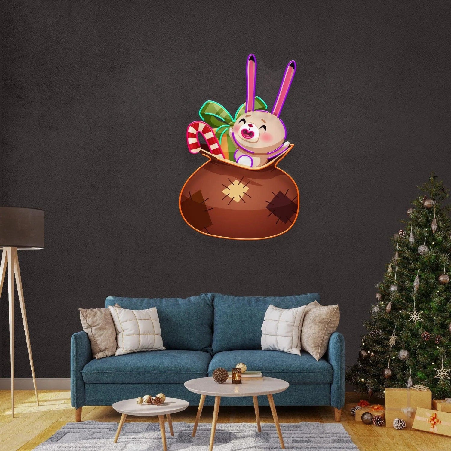 Cartoon Bunny Santa Sack Multicolor Led Neon Sign For Xmas Home Decor | Shineneon