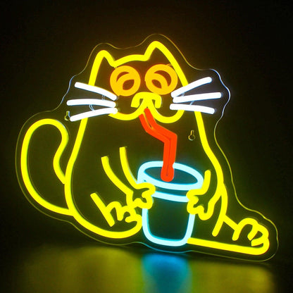 Cartoon Cat Drinking Beverage Led Neon Sign Home Cafe Pet Shop Decor | Shineneon