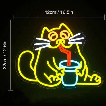 Cartoon Cat Drinking Beverage Led Neon Sign Home Cafe Pet Shop Decor | Shineneon