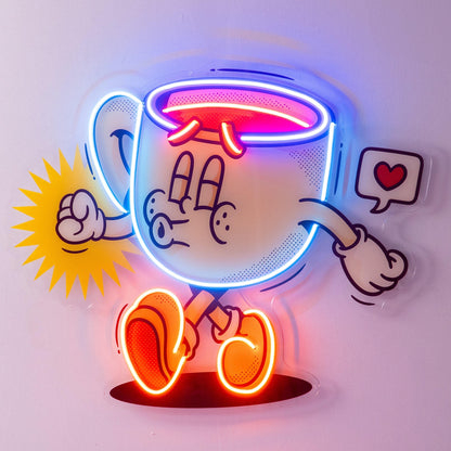 Cartoon Coffee Cup Uv Printed Led Neon Sign For Cafe Home Room Decor | Shineneon