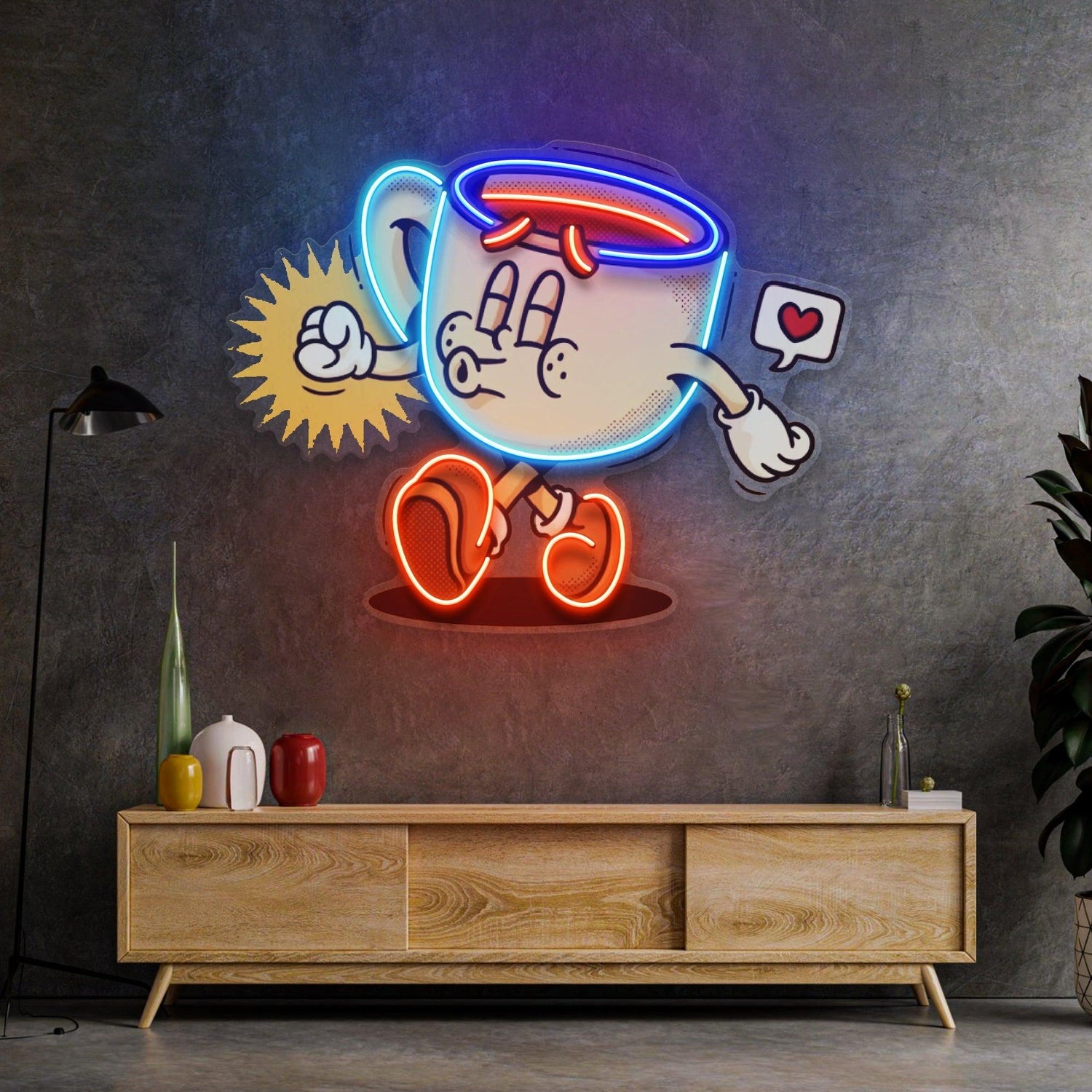 Cartoon Coffee Cup Uv Printed Led Neon Sign For Cafe Home Room Decor | Shineneon