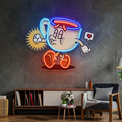 Cartoon Coffee Cup Uv Printed Led Neon Sign For Cafe Home Room Decor | Shineneon