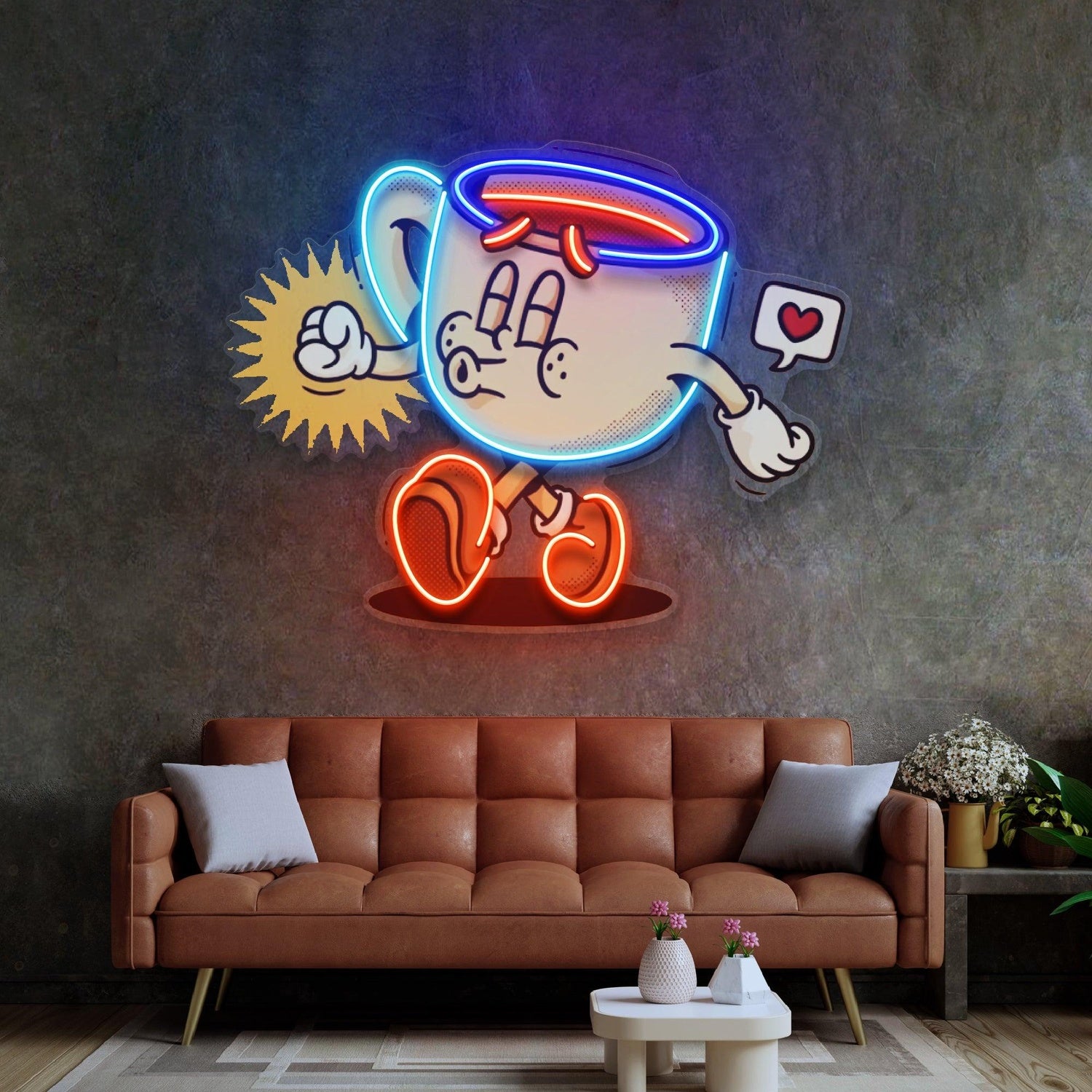 Cartoon Coffee Cup Uv Printed Led Neon Sign For Cafe Home Room Decor | Shineneon